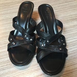 Cole Haan Black Wedge Slip On Sandals Size 9